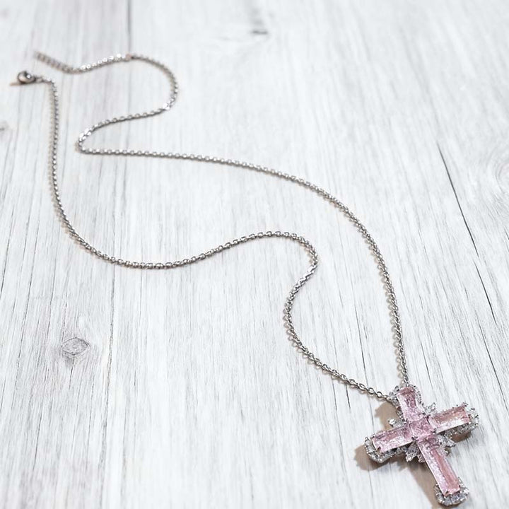Colored Gem Cross 18K Gold Necklace