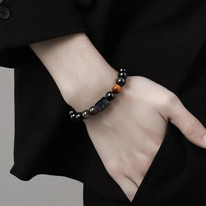 12 Constellations Obsidian Tiger Eye Stone Bracelet