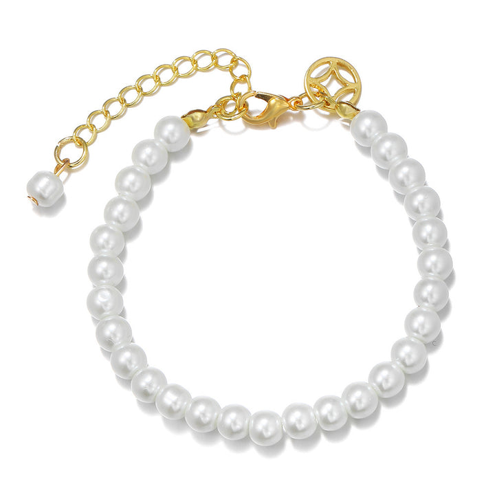 Soft Style Pearl Dainty Bracelets, Multi-Tone Peach/Tag/Coin/Red Bead/Green Jade Minimal Wrist Beads