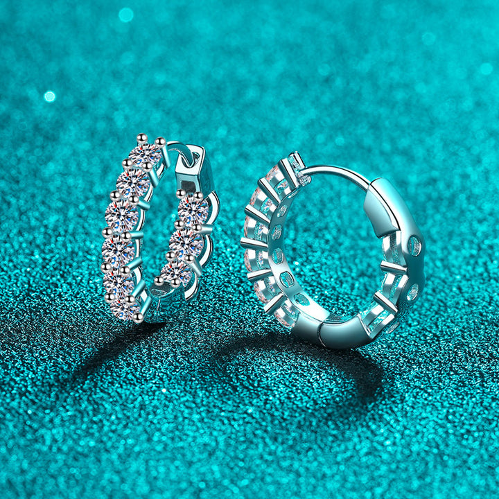 S925 Sterling Silver Moissanite Hoop Earrings with PT950 Gold Plating