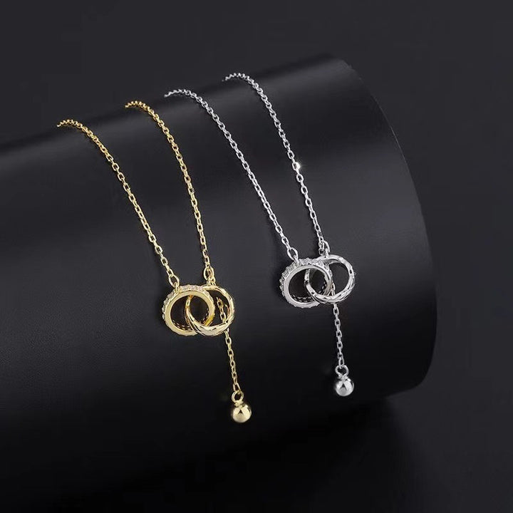Interlocking Double Ring Pavé Necklace (Light Luxury Niche Design Necklace)