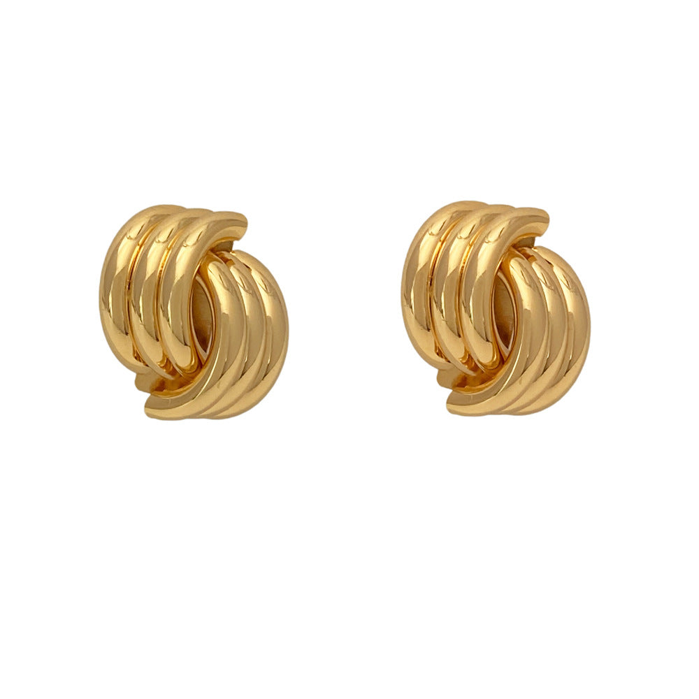 Multi-Layer Intertwined C-Shape Hoop Ear Buckles, Two-Tone Gold Silver Minimalist Commuter Earrings