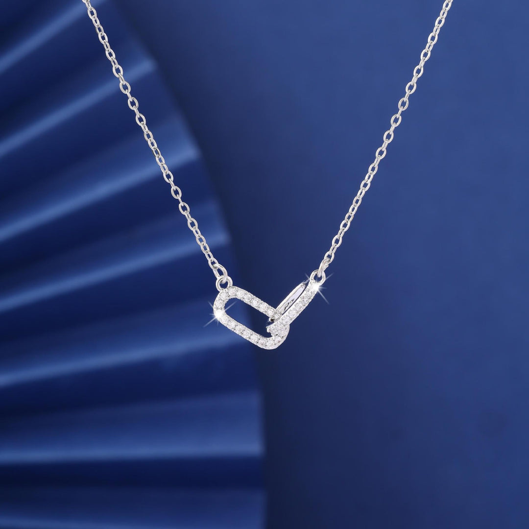 Interlocking Double Loop Rhinestone Necklace, S925 Sterling Silver Minimal Geometric Collarbone Chain, Gold & Silver Two-Tone Jewelry