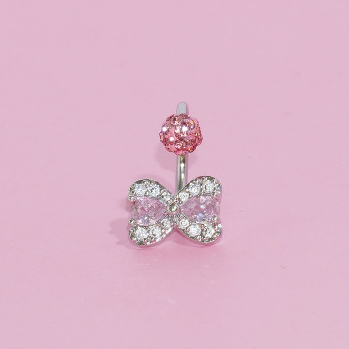 Paved Crystal Bow U-Shaped Piercing Jewelry, Titanium Lip Stud & Ear Stud Available in Multiple Colors