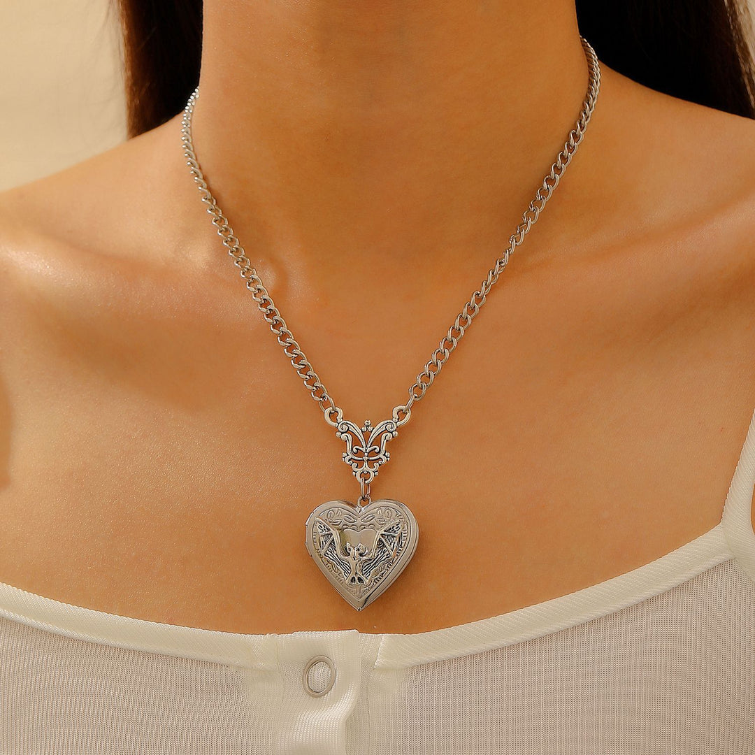 Gothic Bat Heart Locket Necklace (2 Styles Punk Statement Pendant)