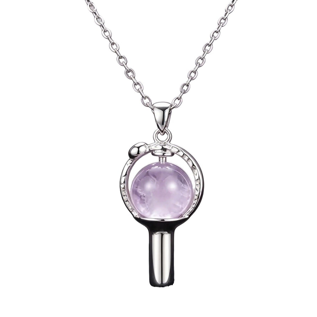 Exquisite Round Amethyst Magic Wand Pendant Necklace, Luxury Paved Crystal Minimalist Clavicle Chain for Women