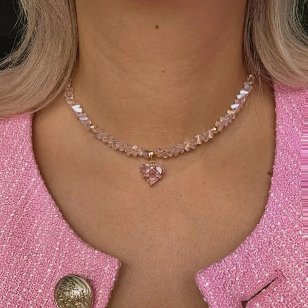 Faceted Diamond Cross & Heart Diamond Choker, Colorful Y2K Sweet Cool Collarbone Necklace