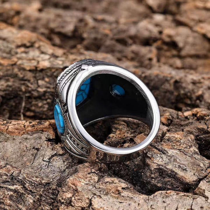 Turquoise Pattern Men's 925 Sterling Silver Ring - Hip Hop Retro Royal Style