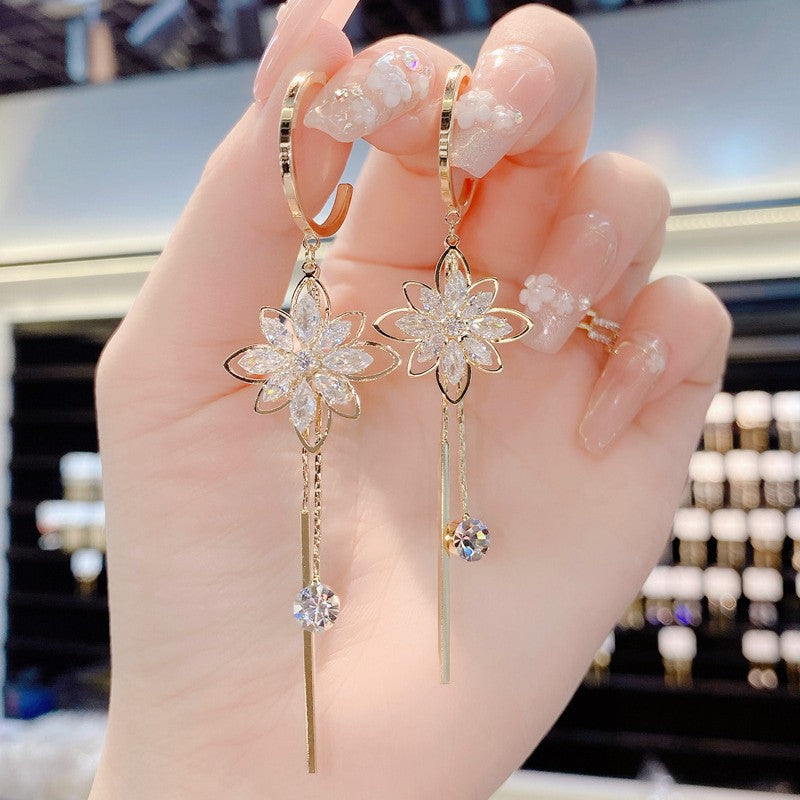 Flower Tassel Long Drop Earrings