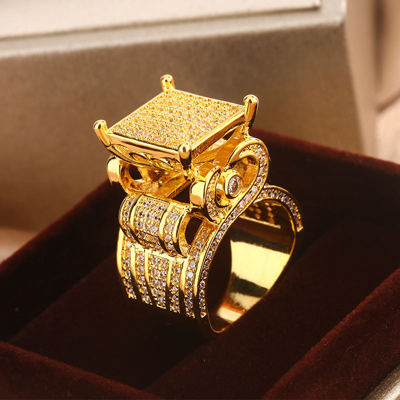 Pave Diamond Crown Ring (Hip-Hop Style Light Luxury Personalized Band)