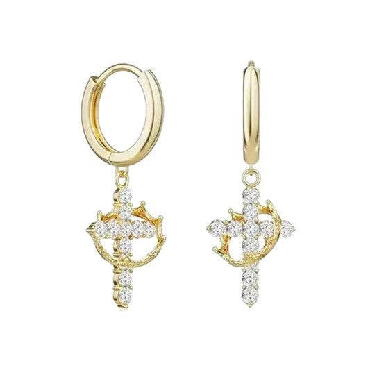 Rotatable Crown Cross Zircon Earrings for Women