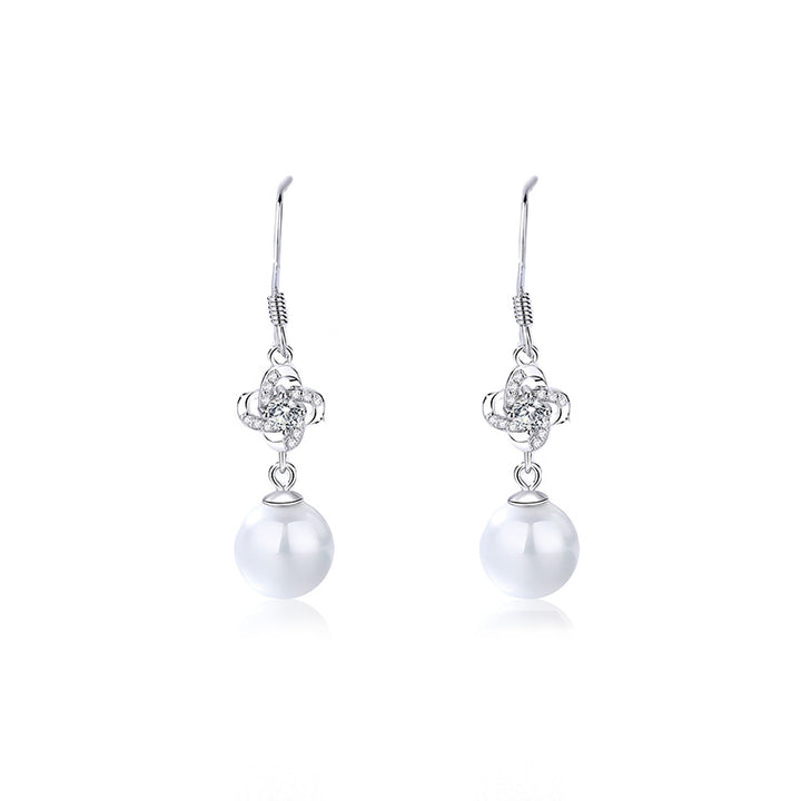 S999 Pure Silver Four-Leaf Clover Drop Earrings for Women