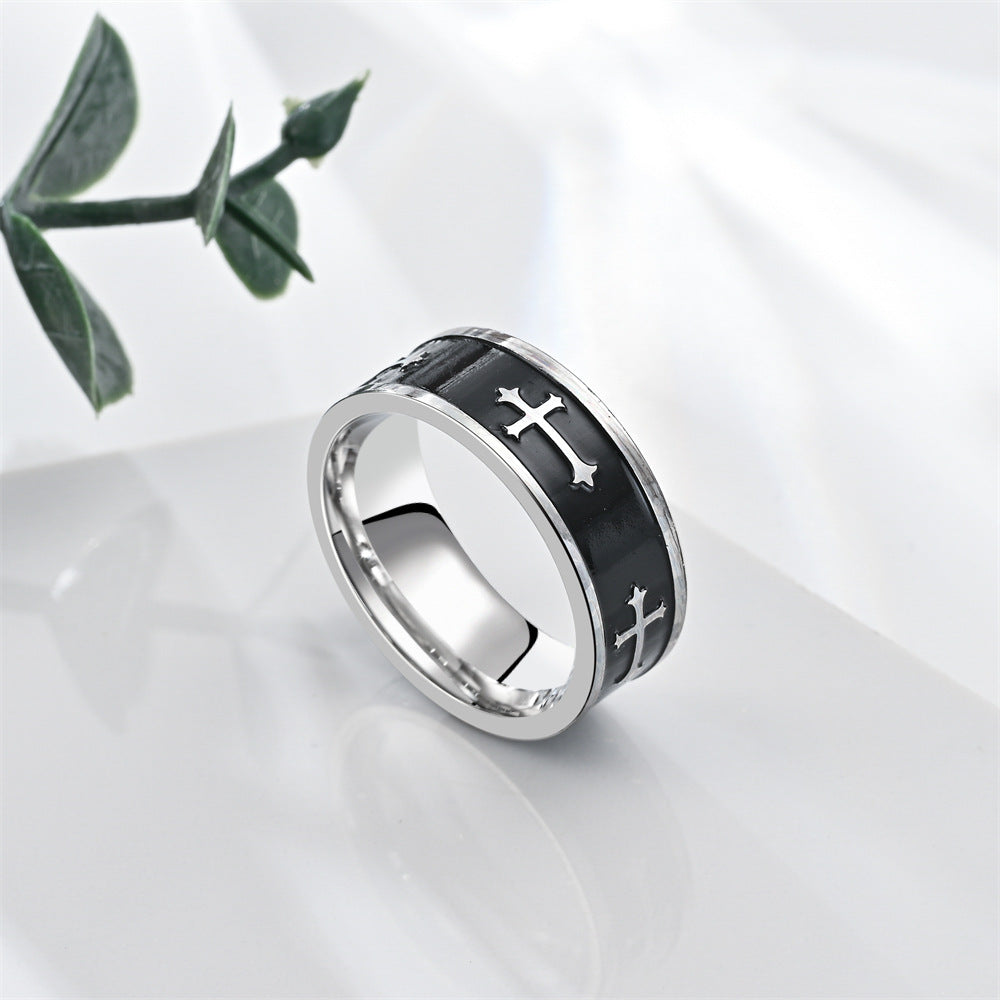 Men's Titanium Steel Cross Enamel Ring