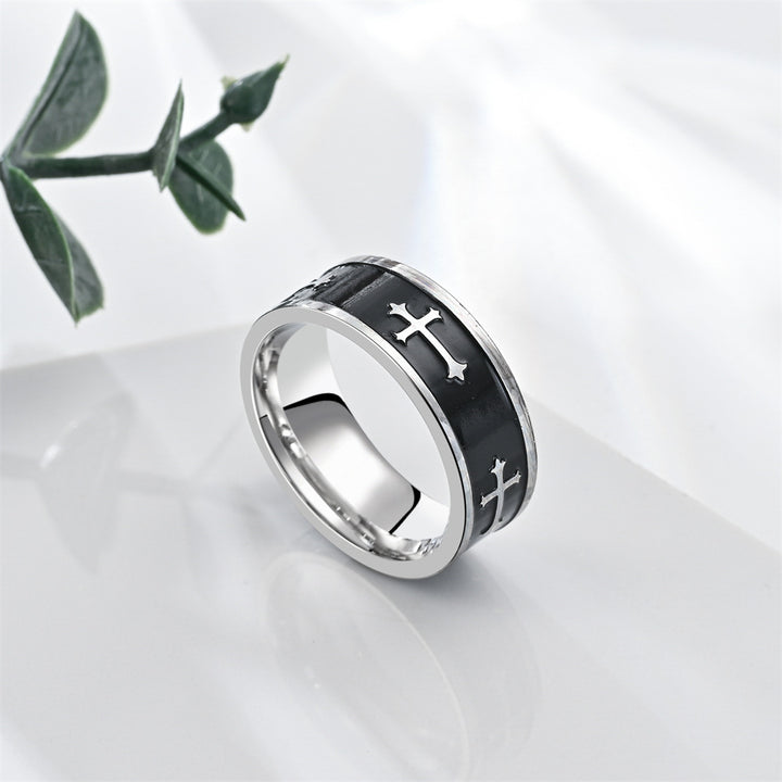 Men's Titanium Steel Cross Enamel Ring