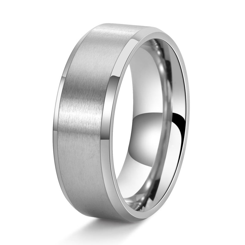 8mm Brushed Beveled Titanium Steel Band Ring, Multi-Color Minimalist Unisex Plain Ring for Men & Women