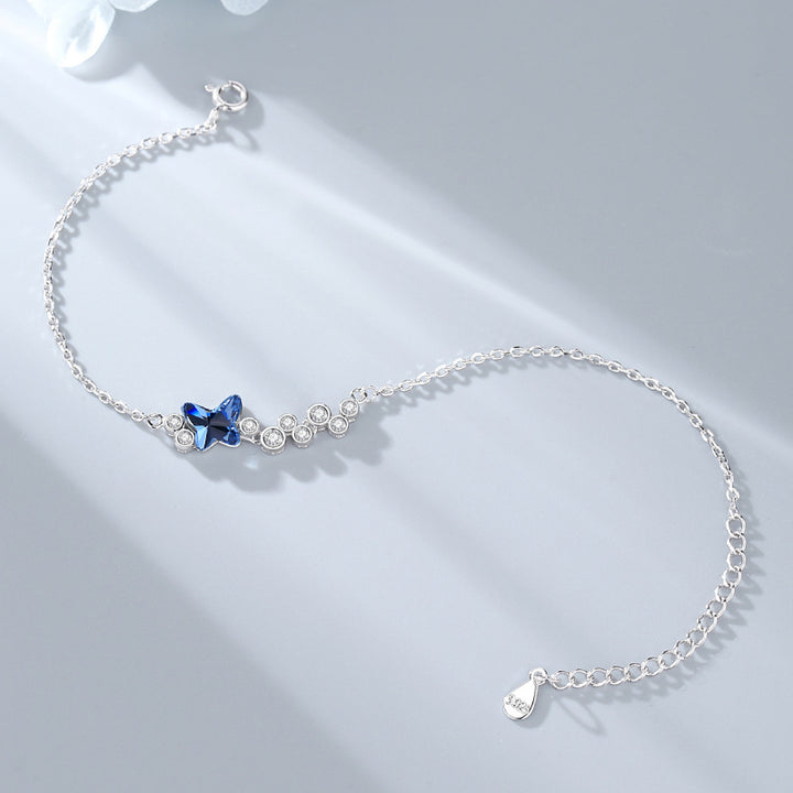 S925 Sterling Silver Blue Butterfly Crystal Bracelet for Women