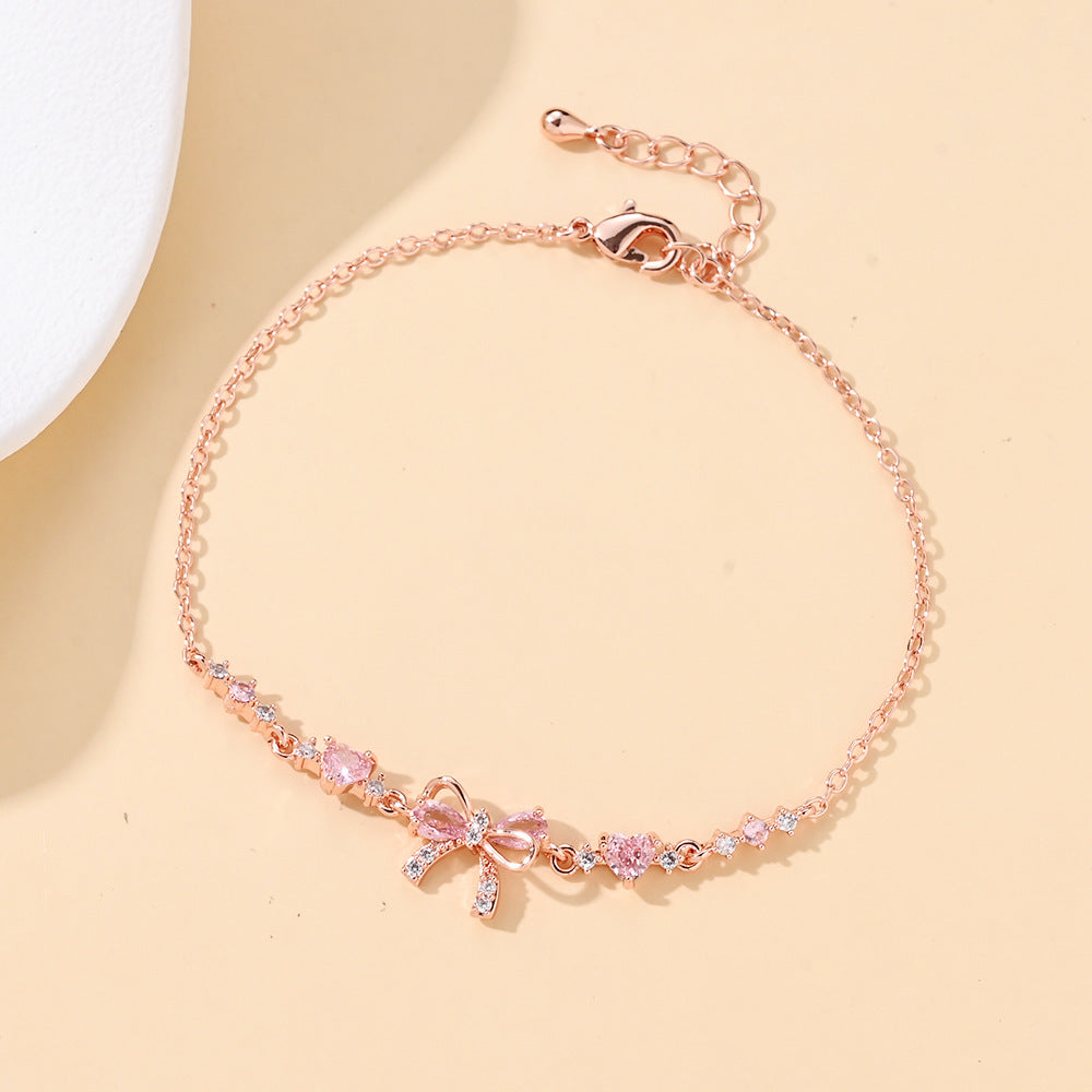Bowknot & Heart Zircon Bracelet for Women – Cute and Trendy Minimalist Design