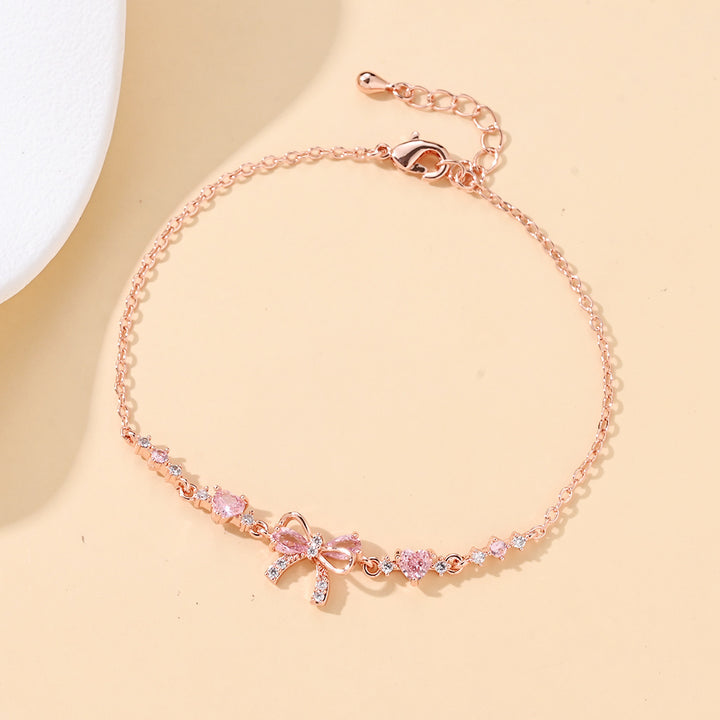 Bowknot & Heart Zircon Bracelet for Women – Cute and Trendy Minimalist Design