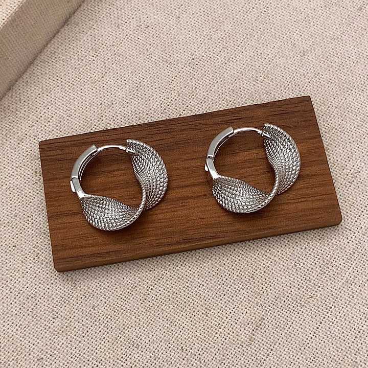 Textured Twisted Leaf Click Hoop Earrings, Gold & Silver Vintage Weave Texture Hoops