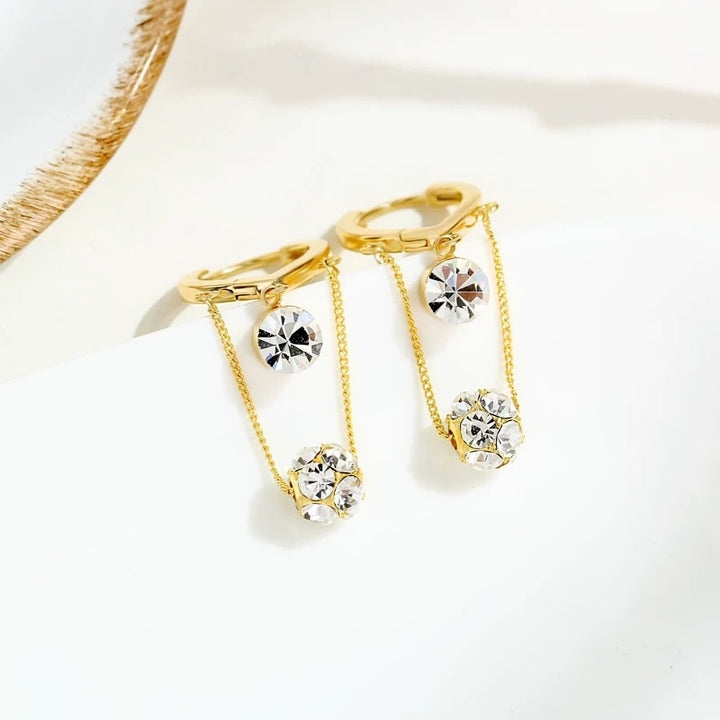 Double Layer Tassel Ball Diamond Huggie Earrings