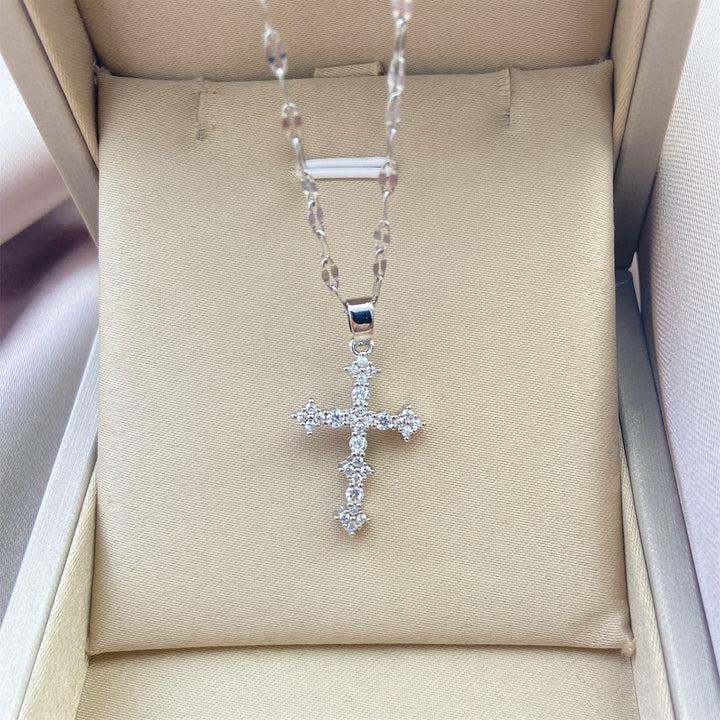 Full Rhinestone Cross Necklace Choker – American Hip-Hop Minimalist Design