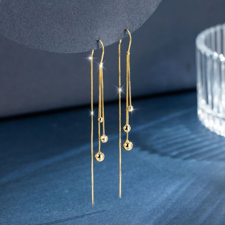 Multi-Layer Tassel Threader Earrings, Bead & Cut Heart Long Drop Earrings Gold & Silver Tone Available