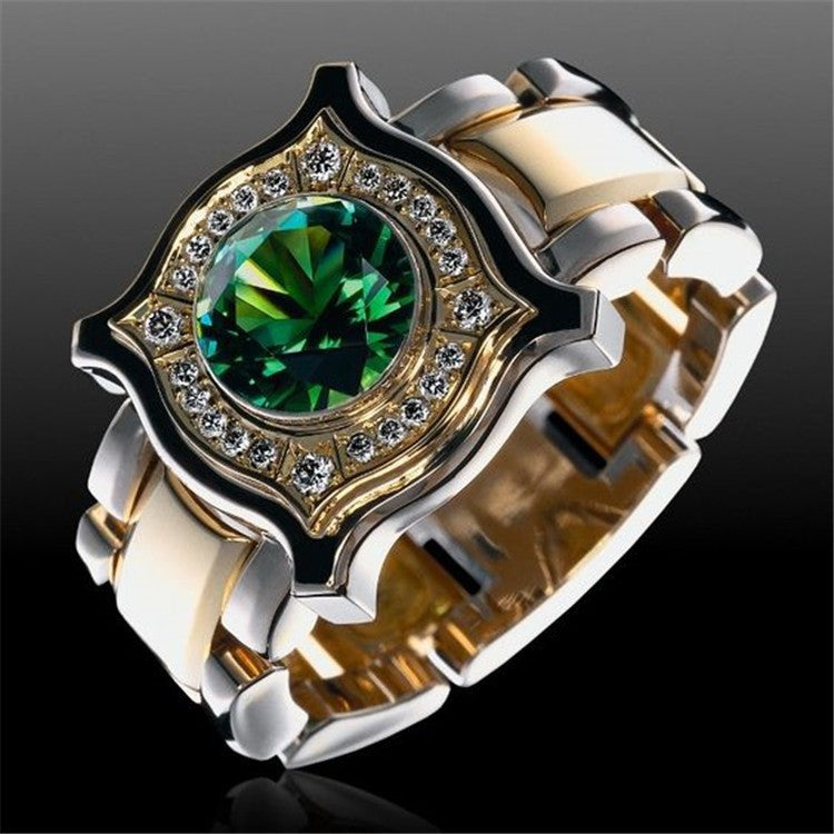 Luxury Watch‑Shaped Wide‑Band Men’s Gemstone Ring, Multiple‑Color Options