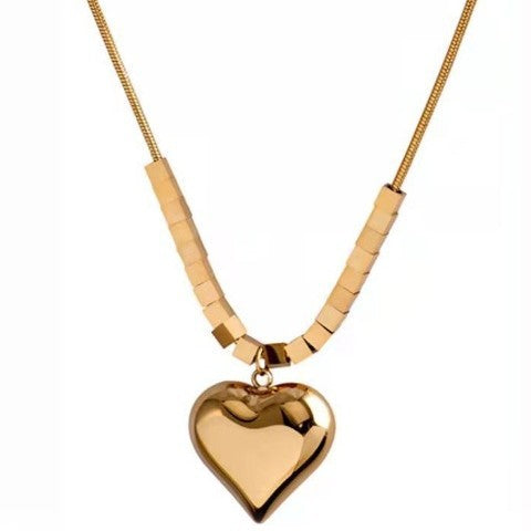 Polished 3D Heart S925 Silver Gold‑Plated Necklace
