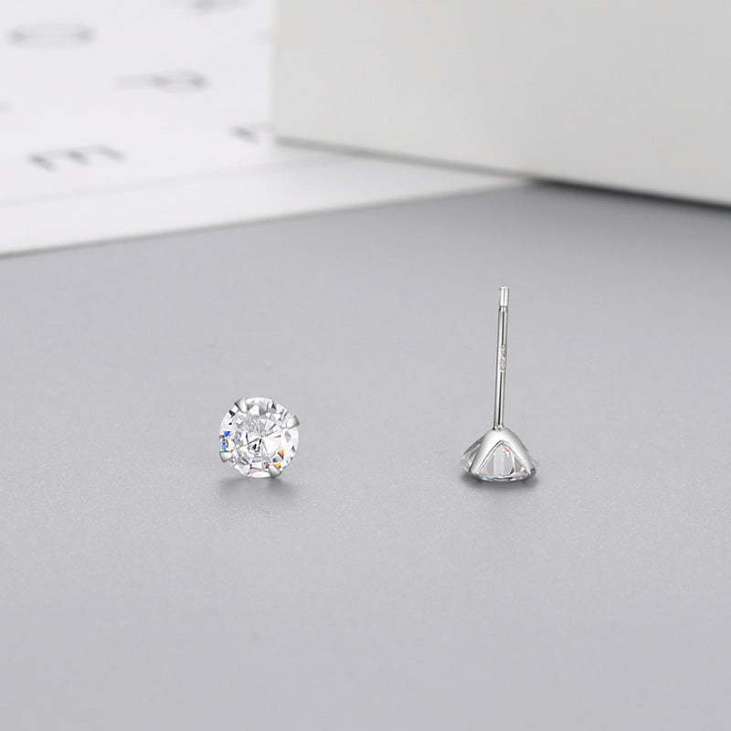 S925 Sterling Silver Four-Prong Cubic Zirconia Stud Earrings