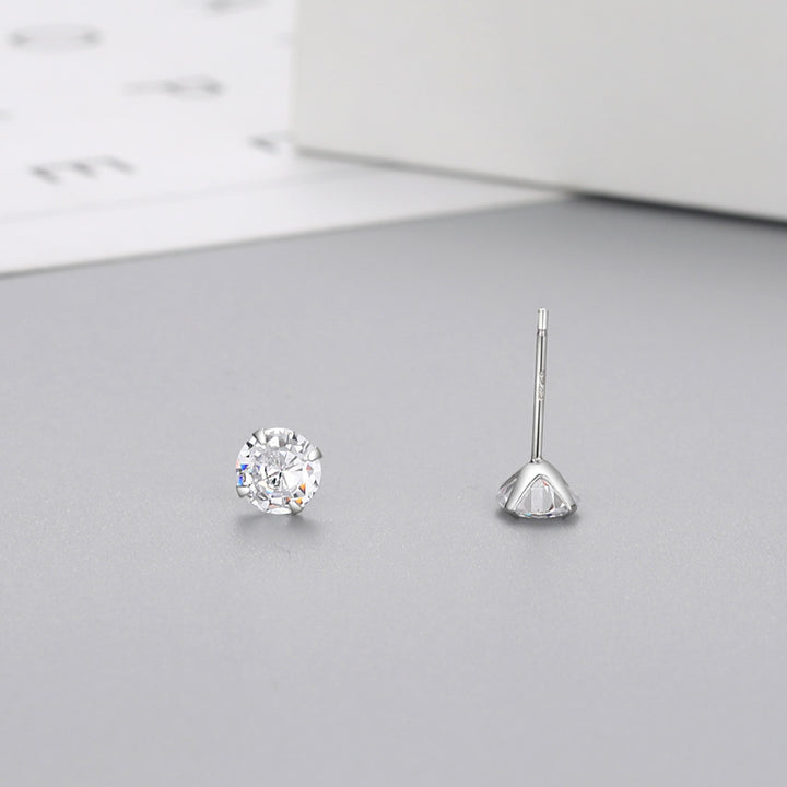 S925 Sterling Silver Four-Prong Cubic Zirconia Stud Earrings