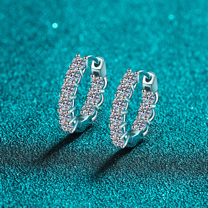 S925 Sterling Silver Moissanite Hoop Earrings with PT950 Gold Plating