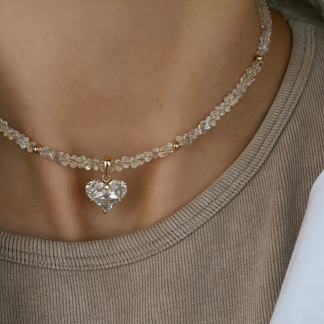 Faceted Diamond Cross & Heart Diamond Choker, Colorful Y2K Sweet Cool Collarbone Necklace