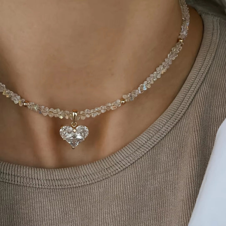 Faceted Diamond Cross & Heart Diamond Choker, Colorful Y2K Sweet Cool Collarbone Necklace