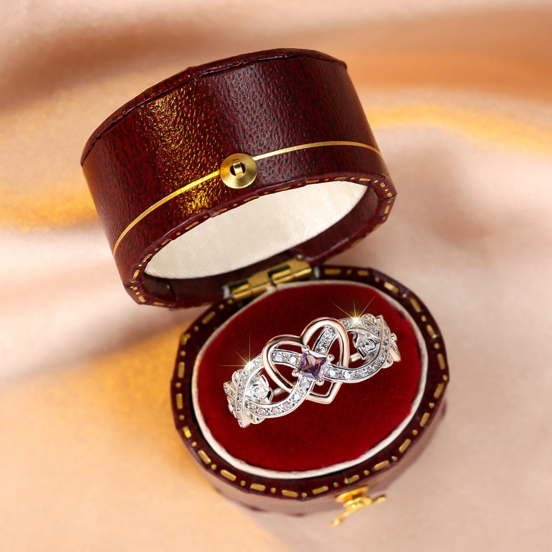 Infinite Love Rose Princess Ring (Dual-Tone Diamond-Inlaid Amethyst Style)