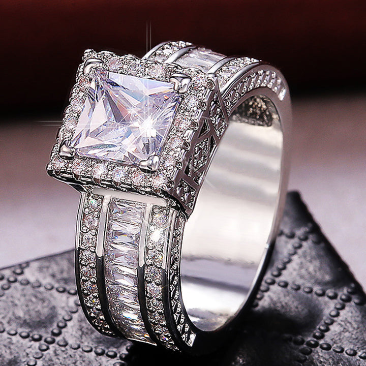 S925 Silver Square-Cut Sparkling Diamond Ring – Elegant Engagement & Proposal Ring