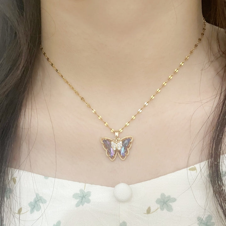 Double Layer Gem Butterfly Necklace Set (Light Luxury Niche Sweet & Cool Necklace)