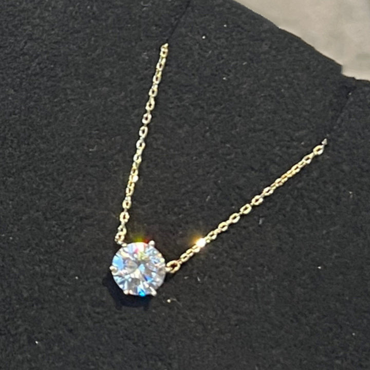 Luxury Single Oval Diamond Solitaire Necklace (Versatile Gold Tone Clavicle Chain)