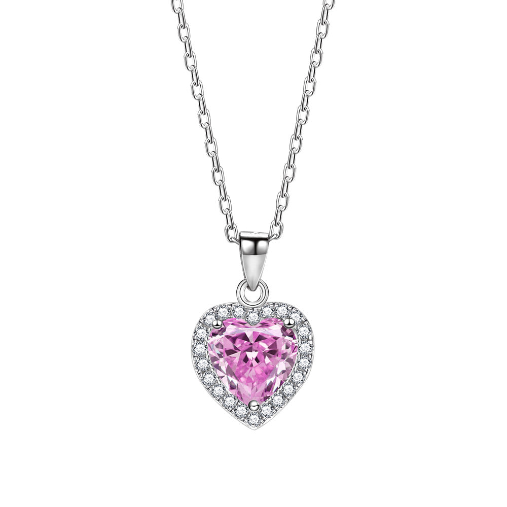 Silver Chain Pink Heart Halo Necklace (Women's Sweet Vitality Luxury Style)