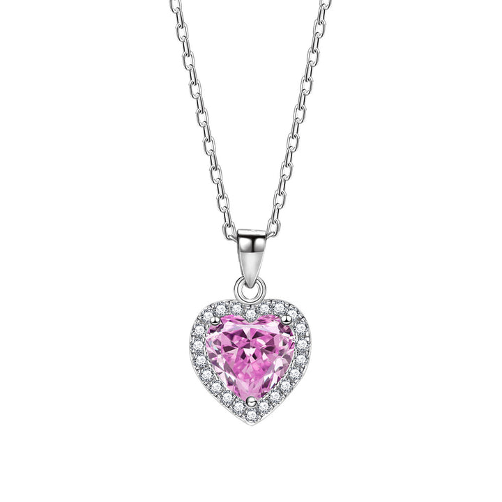 Silver Chain Pink Heart Halo Necklace (Women's Sweet Vitality Luxury Style)