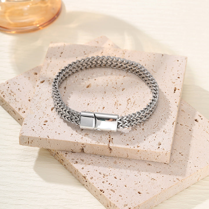 Hip-Hop Stainless Steel Double-Sided 8×4mm Fish Scale Bracelet