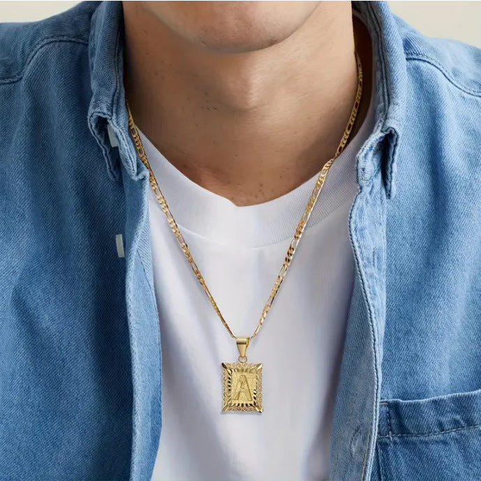 Square 14K Gold Alphabet Necklace