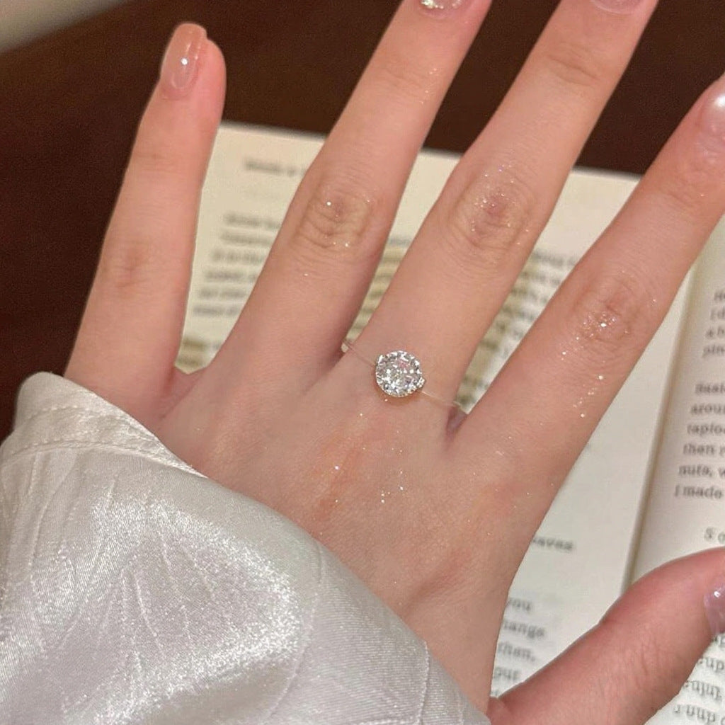 925 Sterling Silver Moissanite Invisible Fishline Mermaid's Tear Ring