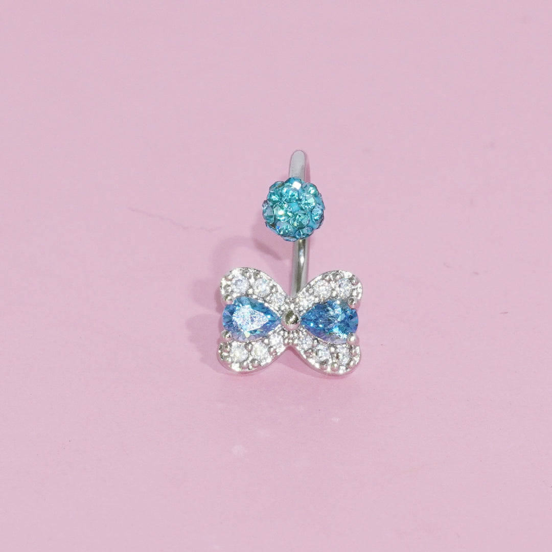 Paved Crystal Bow U-Shaped Piercing Jewelry, Titanium Lip Stud & Ear Stud Available in Multiple Colors