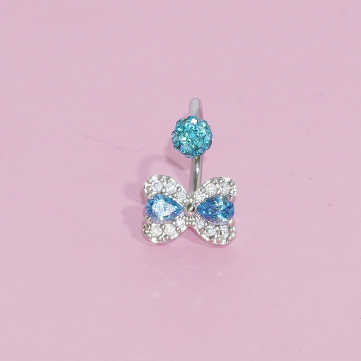 Paved Crystal Bow U-Shaped Piercing Jewelry, Titanium Lip Stud & Ear Stud Available in Multiple Colors