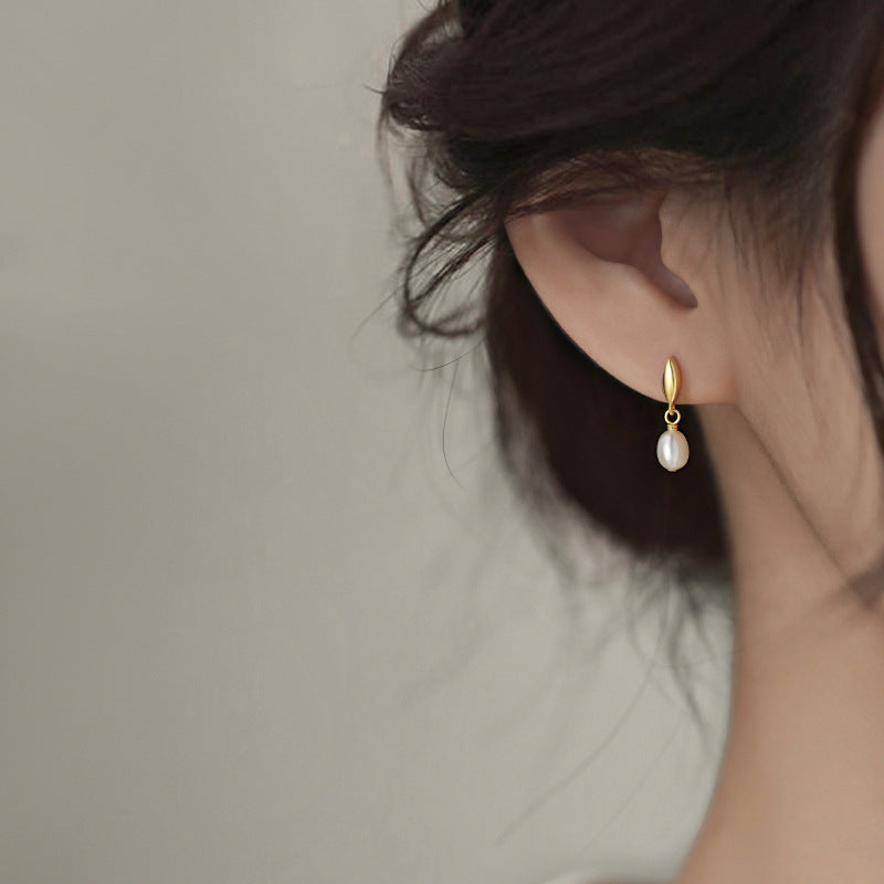 Double Teardrop Pearl Long Drop Earrings, Gold & Silver Minimalist Commuter Dainty Earrings