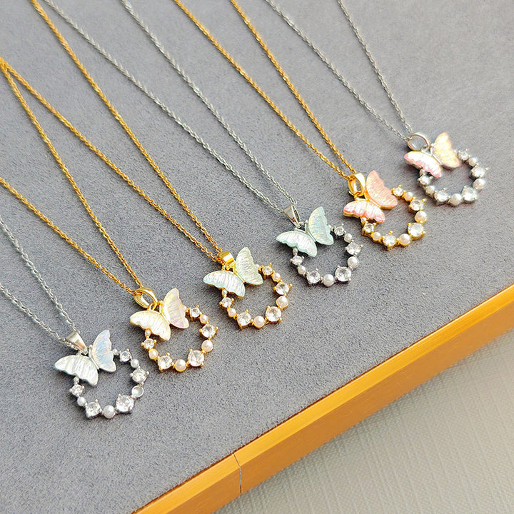 Mother-of-Pearl Butterfly & Diamond Choker (Fairy Vibe Sweet Girl Style)