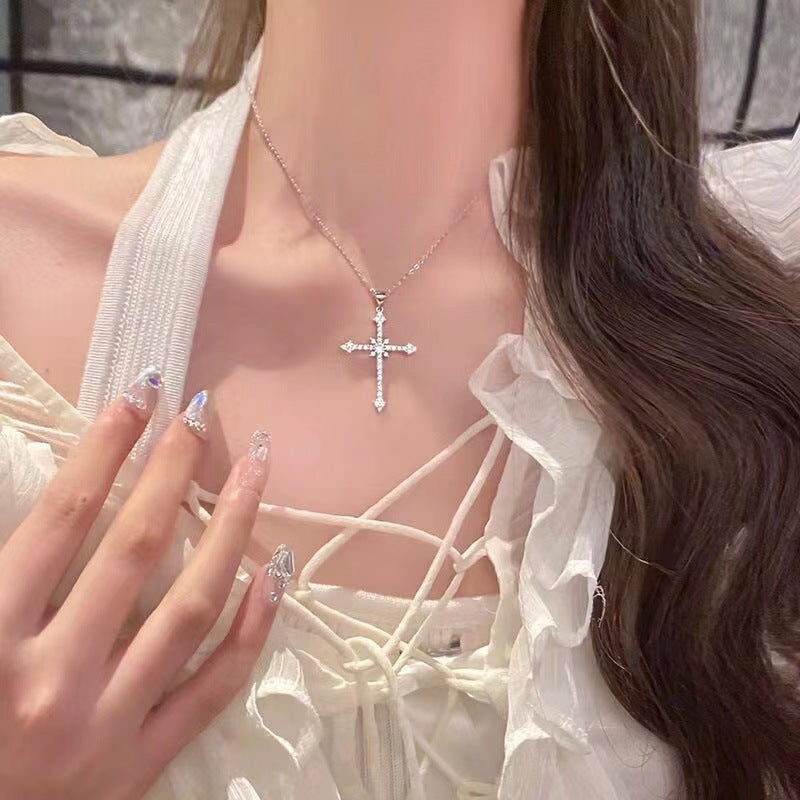Gothic Style Crystal Cross Necklace for Women