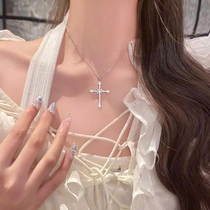 Gothic Style Crystal Cross Necklace for Women