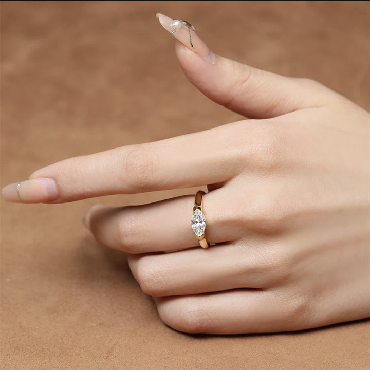 925 Sterling Silver Marquise-Cut Zircon Couple Ring