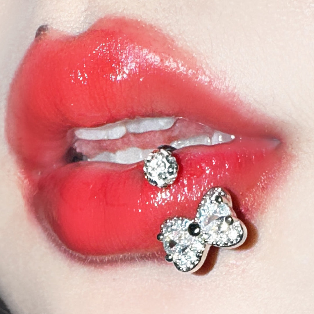 Paved Crystal Bow U-Shaped Piercing Jewelry, Titanium Lip Stud & Ear Stud Available in Multiple Colors